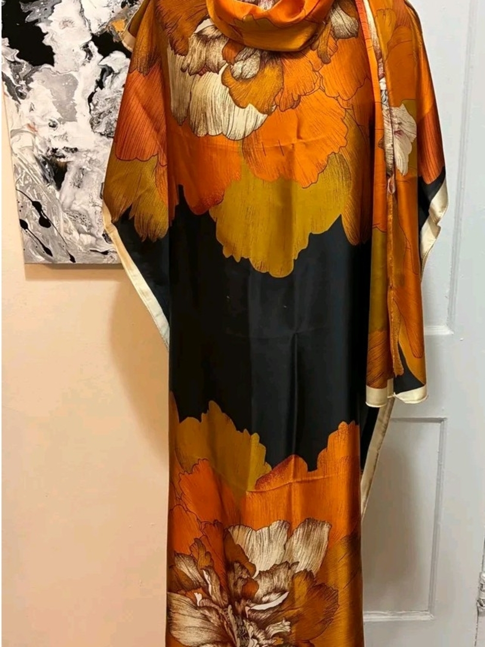Floral Orange and Black Maxi Kaftan